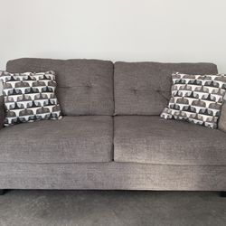 Modern Brown Fabric Sofa – Barely Used – Clean, Smoke-Free Home