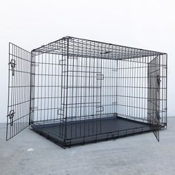 $65 (Brand New) Folding 48” dog cage 2-door pet crate kennel w/ tray 48”x29”x32” 