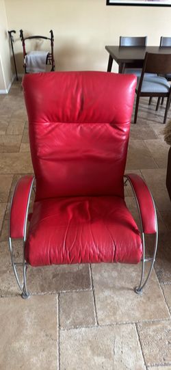 Title Modern Red Leather Reclining Armchair