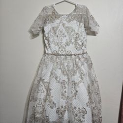 Girls White Champagne Sparkles Dress 