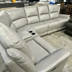 6-Piece Top Grain Leather Power Reclining Sectional