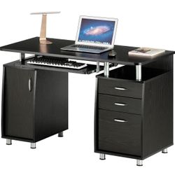 Techni Mobili 47.25" Ergonomic Computer Drawers & File Cabinet for Home Office Storage, Espresso Writing Desk, ONE Size