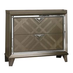 Brand New Large Gold. Nightstand With Mirrored Accents And Acrylic Legs Ultra Glam 