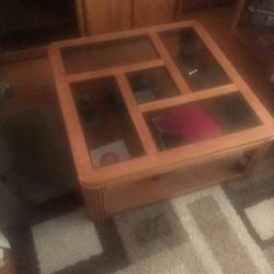 Rolling Glass And Wood Table 