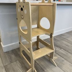 3-in-1 Toddler Kitchen Step Stool, Foldable table with blackboard