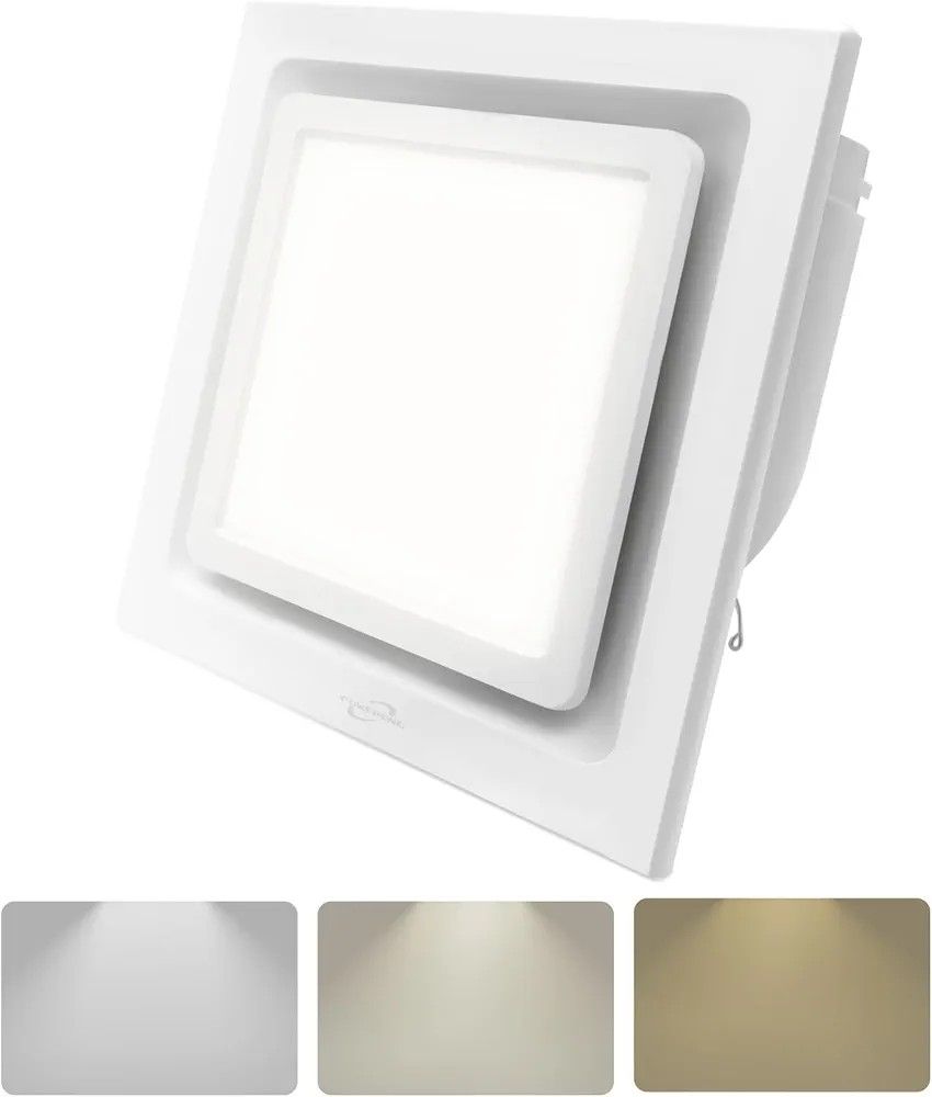Bathroom Exhaust Fan with Light,9.8 in Panel,3000K/4500K/6000K 12W 7.5In Square LED,117 CFM,0.7 Sones 4 Inches Duct 110V,Quiet Ventilation Exhaust Fan