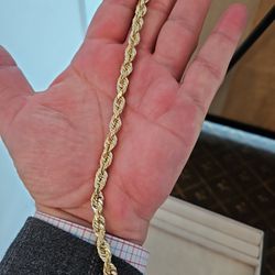 10K SOLID Gold Solid Rope Diamond Cut 7mm 8 Inches Bracelet  26.32 Grams