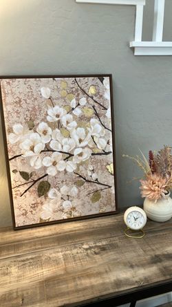 Textured Floral Canvas Wall Art – Neutral & Gold Accents (24" x 18")