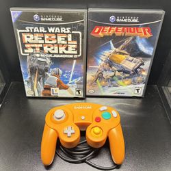 Nintendo GameCube Game Defender CIB, Star Wars CIB, OEM Spice Orange Controller