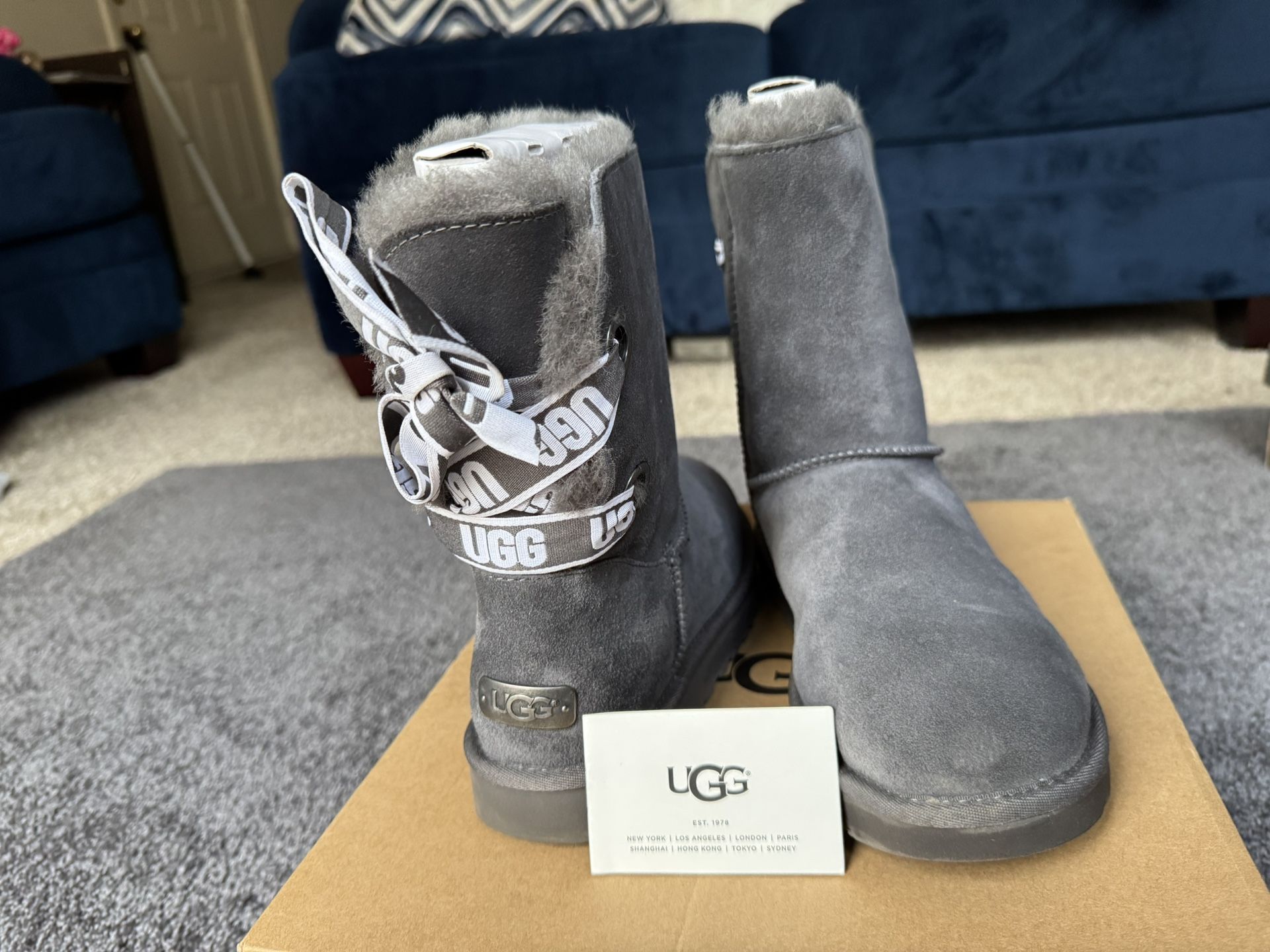 UGG Australia Bailey Bow Gray Boots for Women