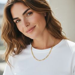 18” 14KGP Yellow KT Gold-Plated Figaro- Style Chain Diamond-cut Finish Necklace. Vintage Excellent Condition. The stamp "14KGP" on the chain indicates