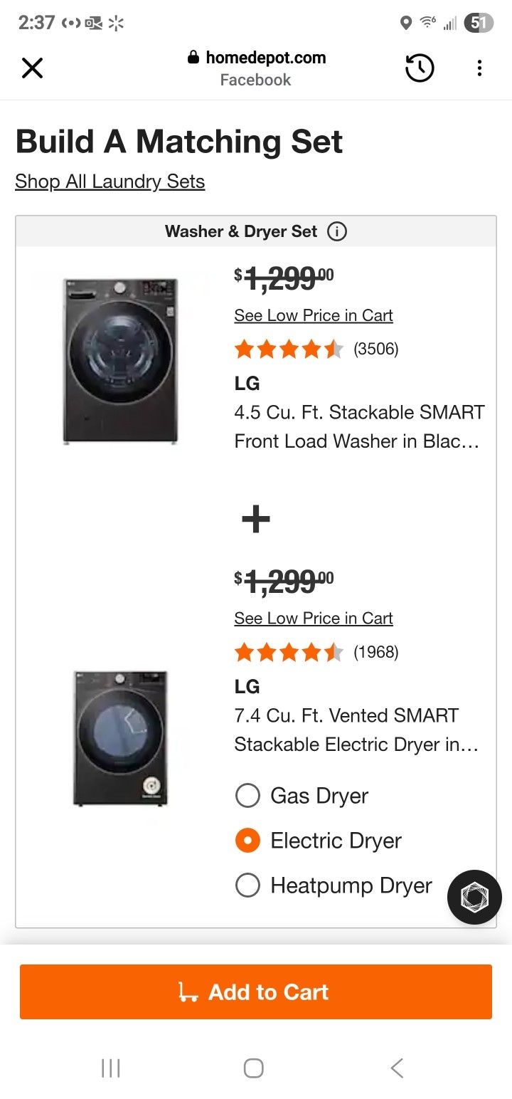 LG Set Washer And Electric Dryer Steam