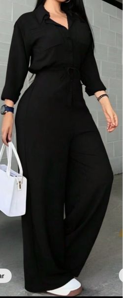 Black Wide-Leg Jumpsuit with Collar