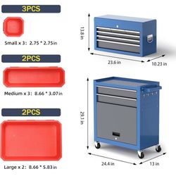 Large 8 Drawers Tool Chest,Pushable Rolling Tool Chest with Wheels,Heavy Duty Tool Cabinet Holds Up to 550 lbs,Tool Chest with Tool Box Organizer Tray