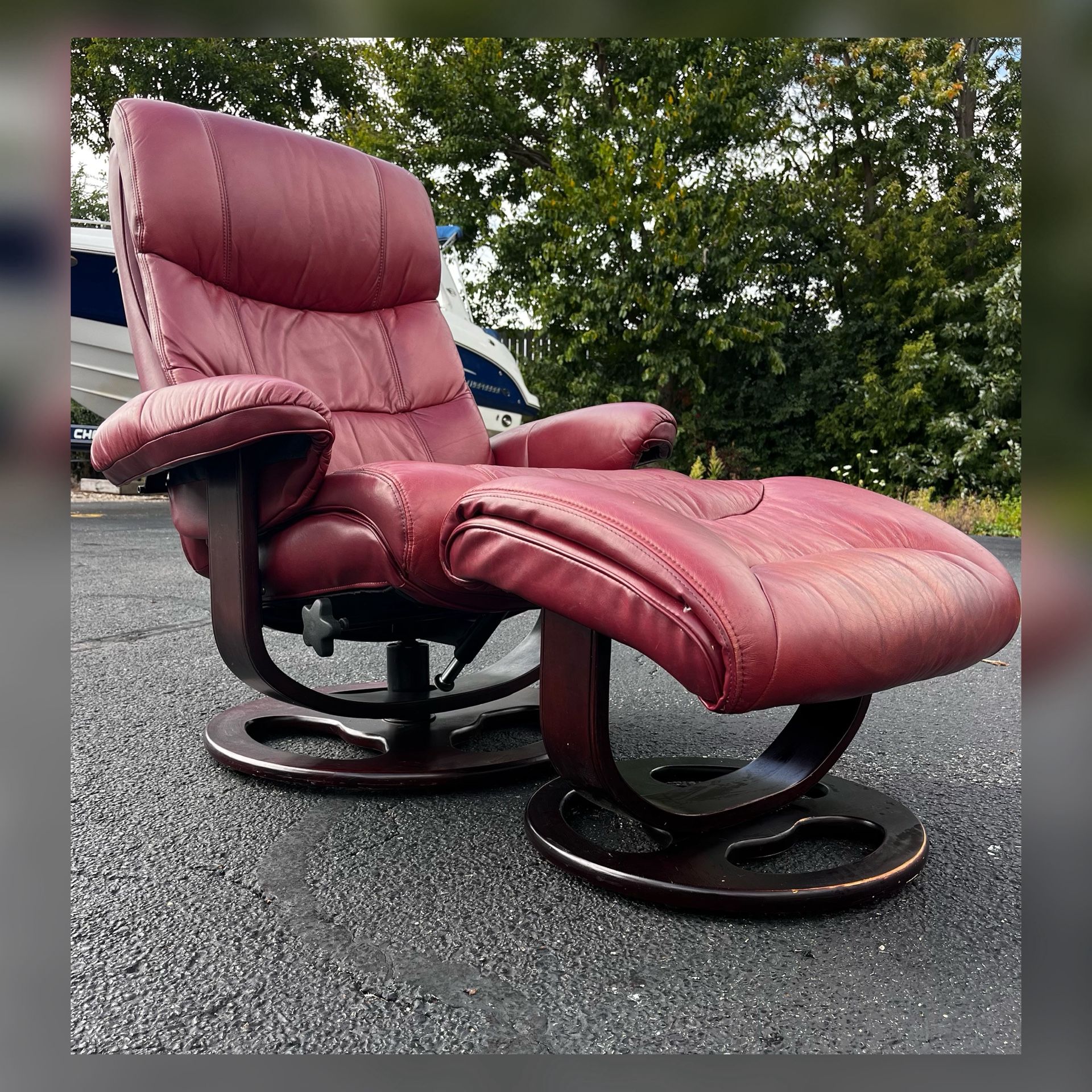 Lane Stressless Rebel Leather Recliner Chair & Ottoman - Delivery Available