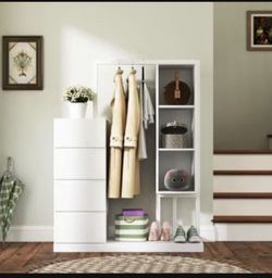 Wardrobe with Hanging Rack & Shelves