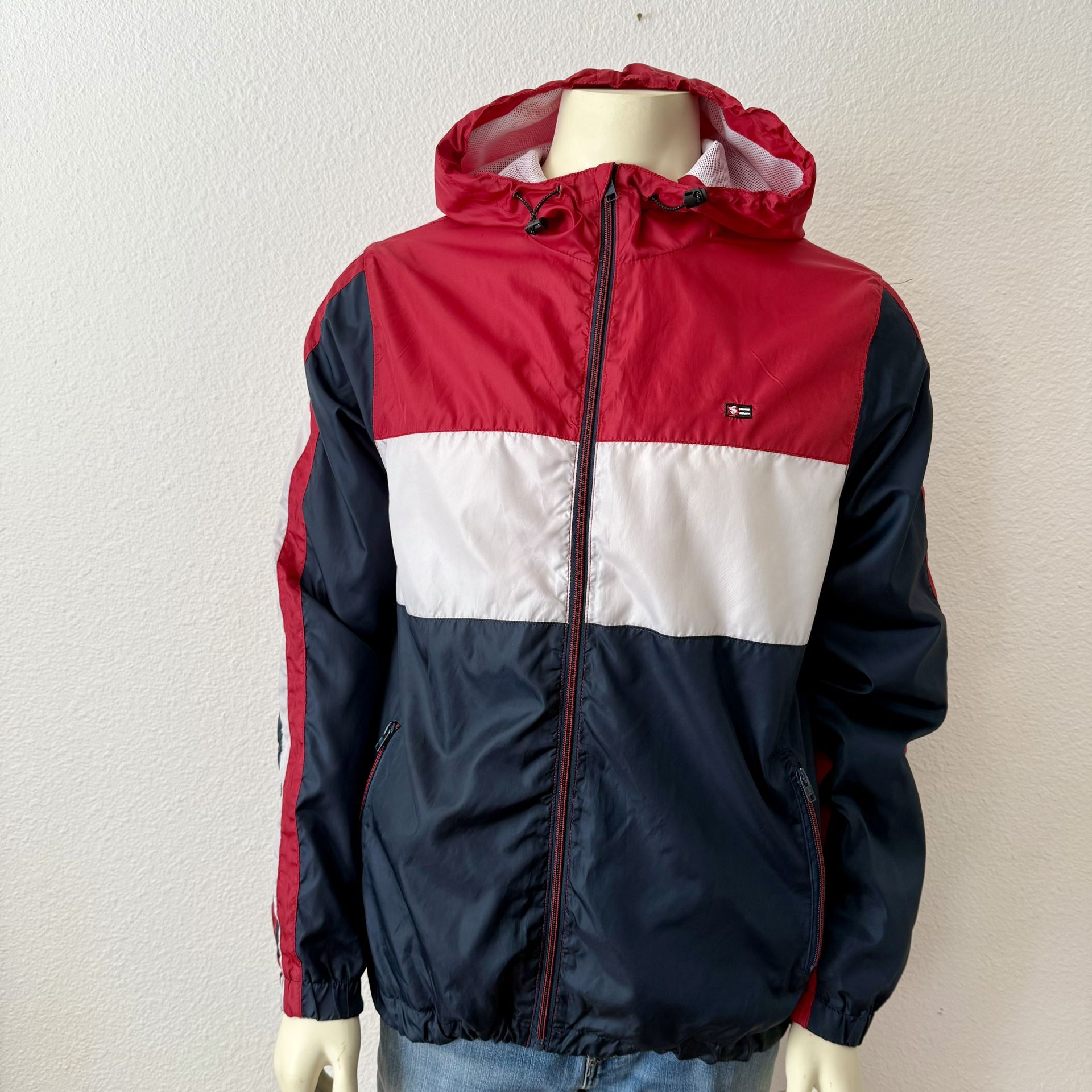 US Polo Assn Men's Blue White Red Hooded Full Zip Windbreaker Jacket Size M