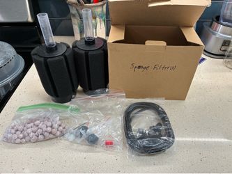 Aquarium Sponge Filter Bundle – 2 Sponge Filters + Air Line + Bio Media