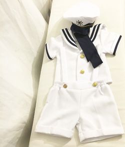 4pc white & navy blue nautical sailor costume (toddler size 18 to 24 months)