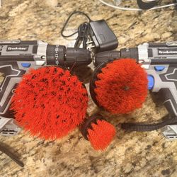 2 Drills And 2 Batteries And One Charger Has 3 Attachments 