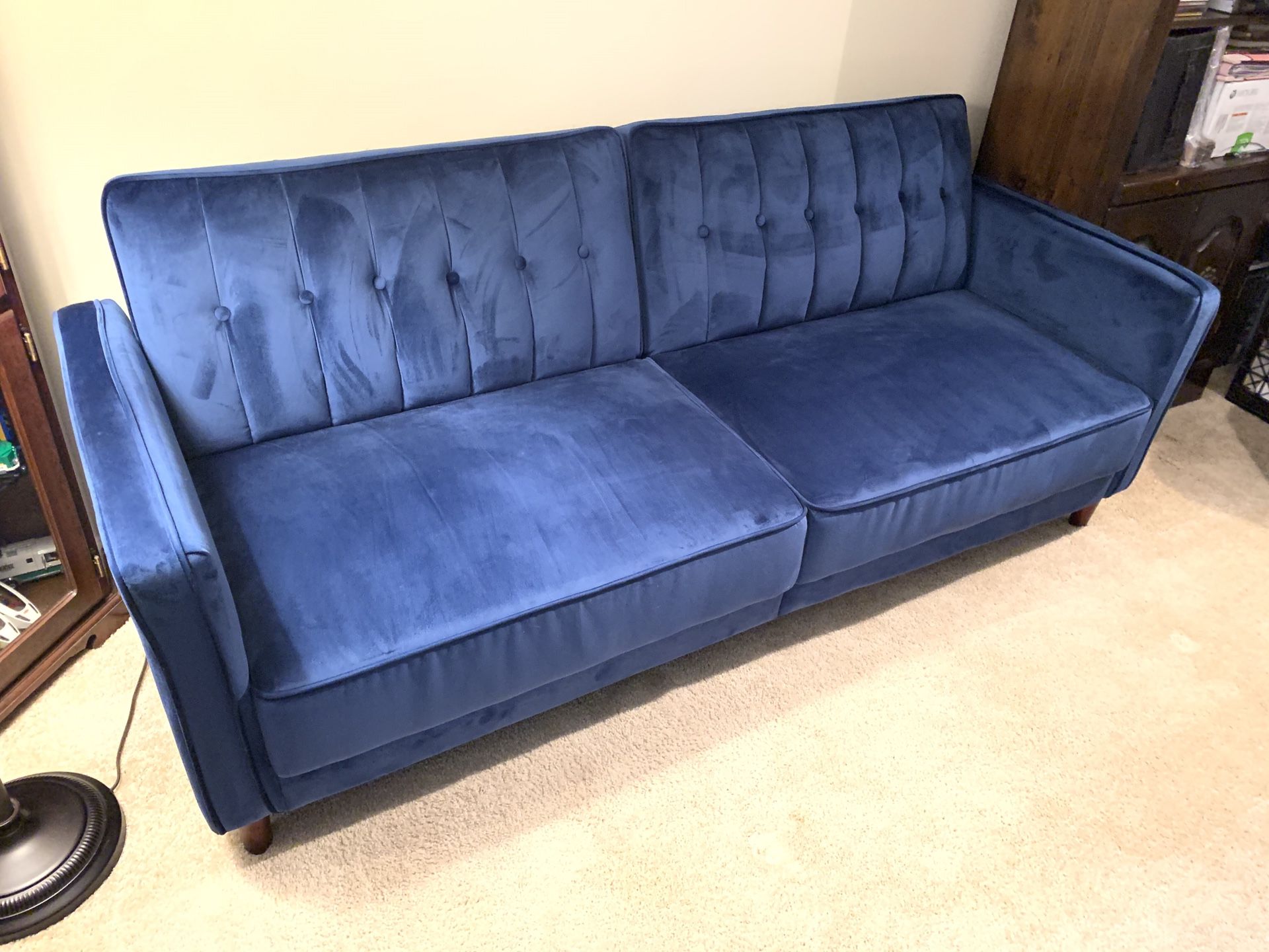 Dark Royal Blue Velvet Convertible Sleeper Sofa