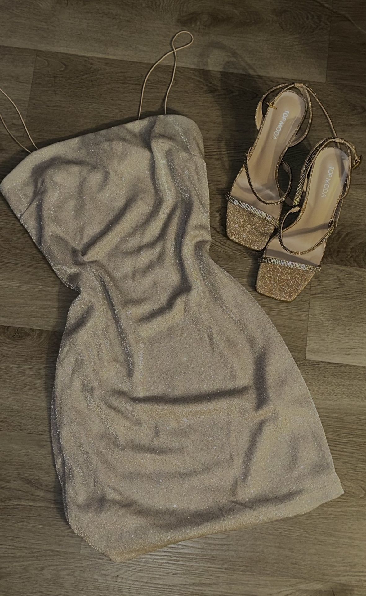 Tan Pink Glittery BodyCon Dress🤩 Heels Are Available For Sale