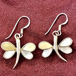 Dragonfly Sterling Silver And Mother Of Pearl Earrings