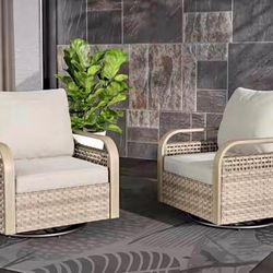Outdoor Patio Swivel Brown Wicker Outdoor Rocking Chair with Gray Cushions (2 pack).  retail price $756 order price $225   EAGLE PEAK Model # MOD-2A-P