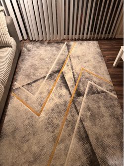 Modern Gray & Gold Area Rug 5'3" x 7'7" – Excellent Condition