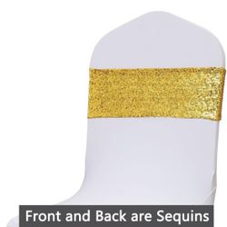 100 Gold Glitter Chair Sashes Cover Stretch Spandex Sequins Wedding Party Decor
