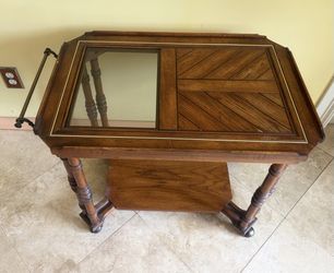 Vintage Wood & Glass Rolling Bar Cart
