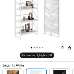 JSB 4-Tier White Folding Bookshelf