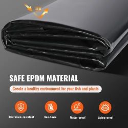 Pond Liner, 15 x 20 ft 45 Mil Thickness, Pliable EPDM Material Pond Skins, Easy Cutting Underlayment for Fish or Koi Ponds, Water Features, Waterfall 