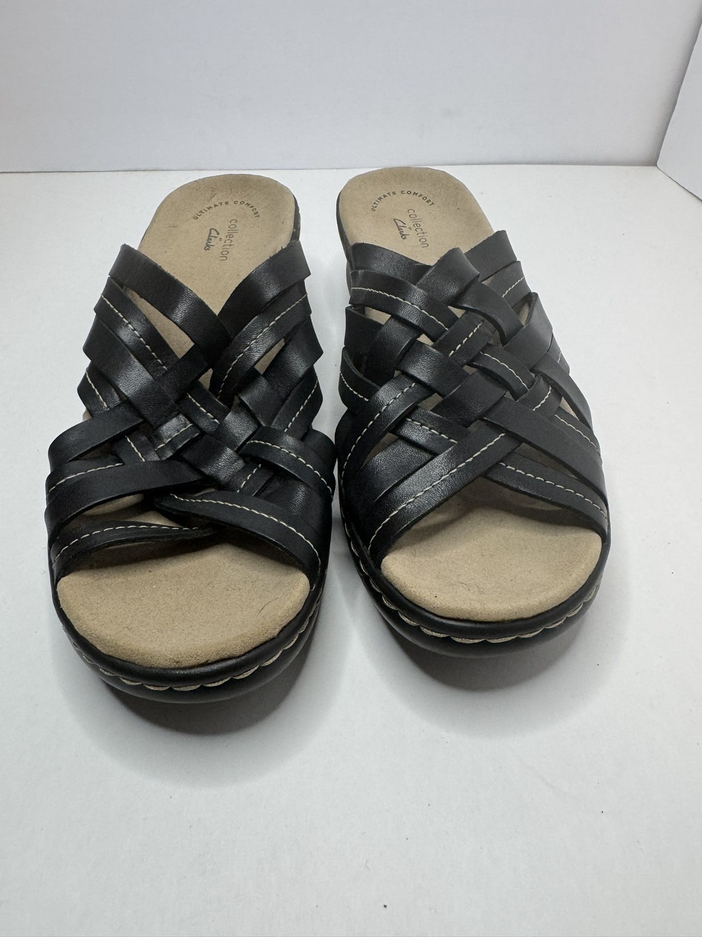 Clark 'Lexi Selina' Black Woven Leather Sandals Size 9N