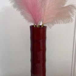 Red bamboo floor vase. 