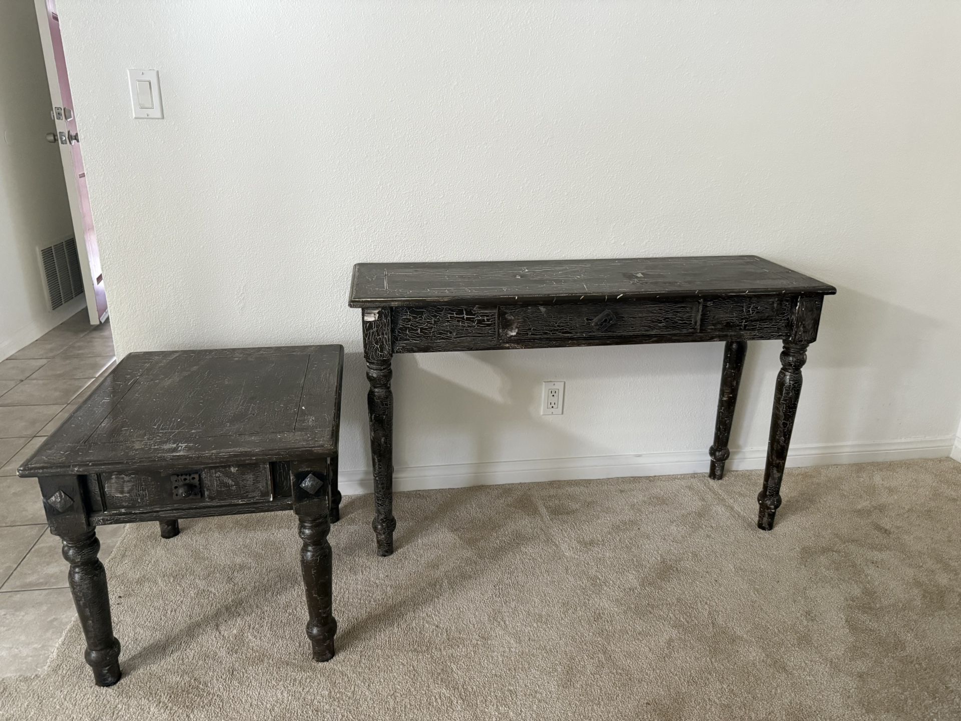 Distressed Brown Rustic Sofa Table And End Table 