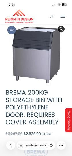 Brand new commercial icemaker bin BIN WITH POLYETHYLENE DOOR. REQUIRES COVER ASSEMBLY