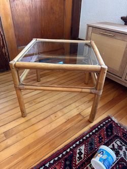 Solid wood side table with glass top