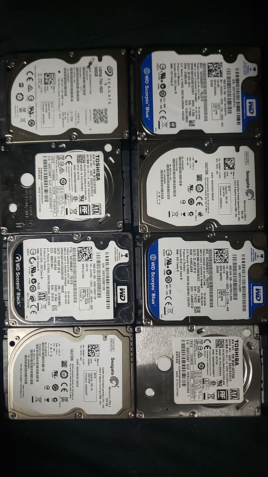 8 laptop hard drives.
