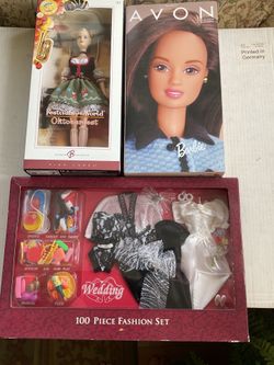 MATTEL BARBIE DOLLS.  AVON BARBIE and OKTOBERFEST BARBIE and 100 pieces fashion set