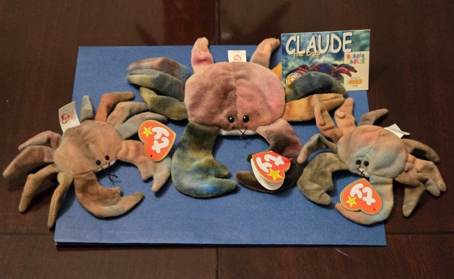 Claude The Crab Beanie Baby + 2x Teenies & Trading Card