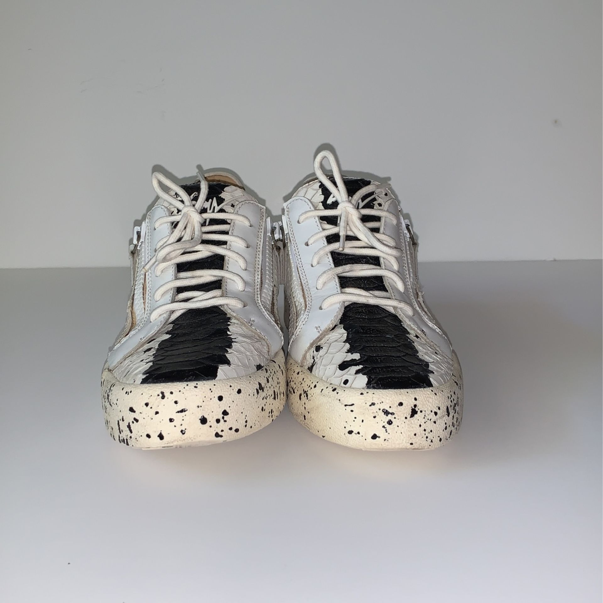 Giuseppe Zanotti White/Black Python Embossed Leather Double Sketch Sneakers