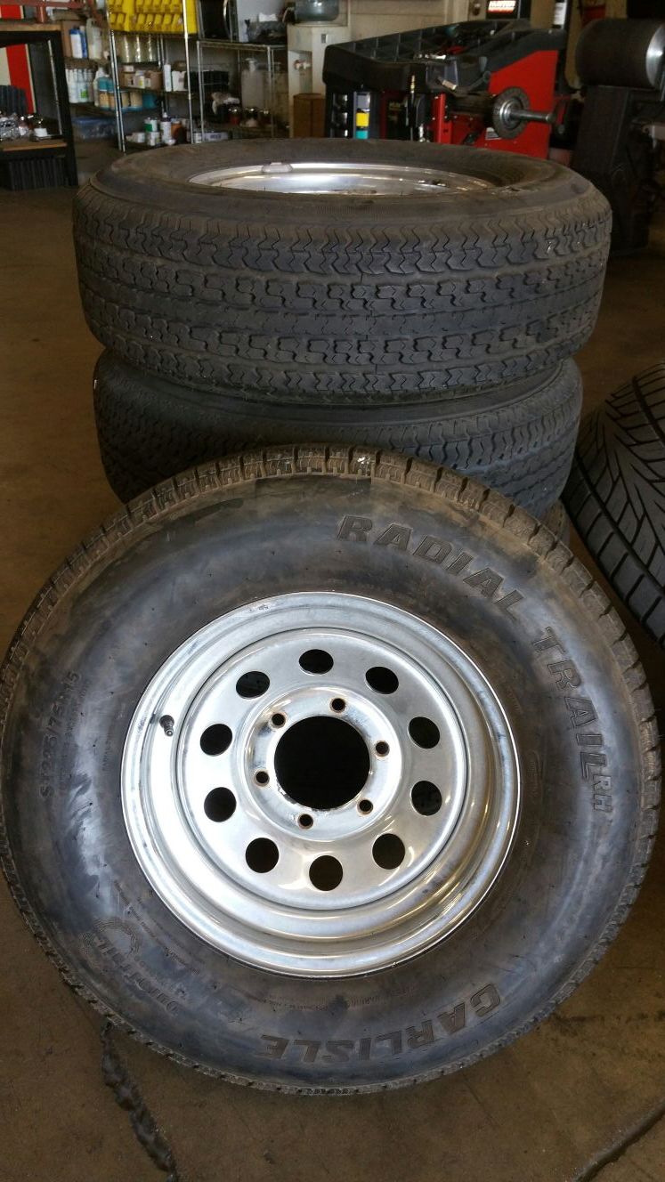 Trailer tire wheel package 6lug (225 75 15)