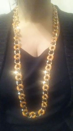 Gold & Orange Chainlink Fashion Necklace
