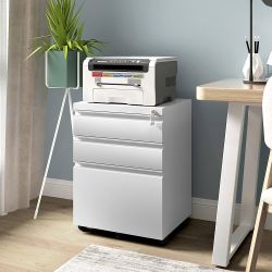Mobile File Cabinet for Home Office, Lockable 3 Drawer Filing Cabinet with Wheels for A4-Size/Letter-Size/Legal-Size, Fully Assembled Except Casters, 