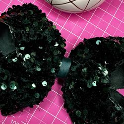 Green Sequin Hair Bow for Girls - Large Glitter Bow with Alligator Clip, Sparkly