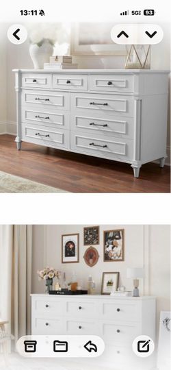 White Wood Dresser with 9 Drawers