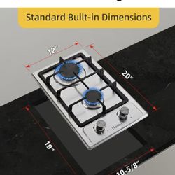 😀 Hothit 2 Burner Propane Gas Cooktop, 12" Inch LPG/NG Dual Fuel Built-in Gas Stove Top, Stainless Steel Electronic Ignition Gas Hob for Apartment