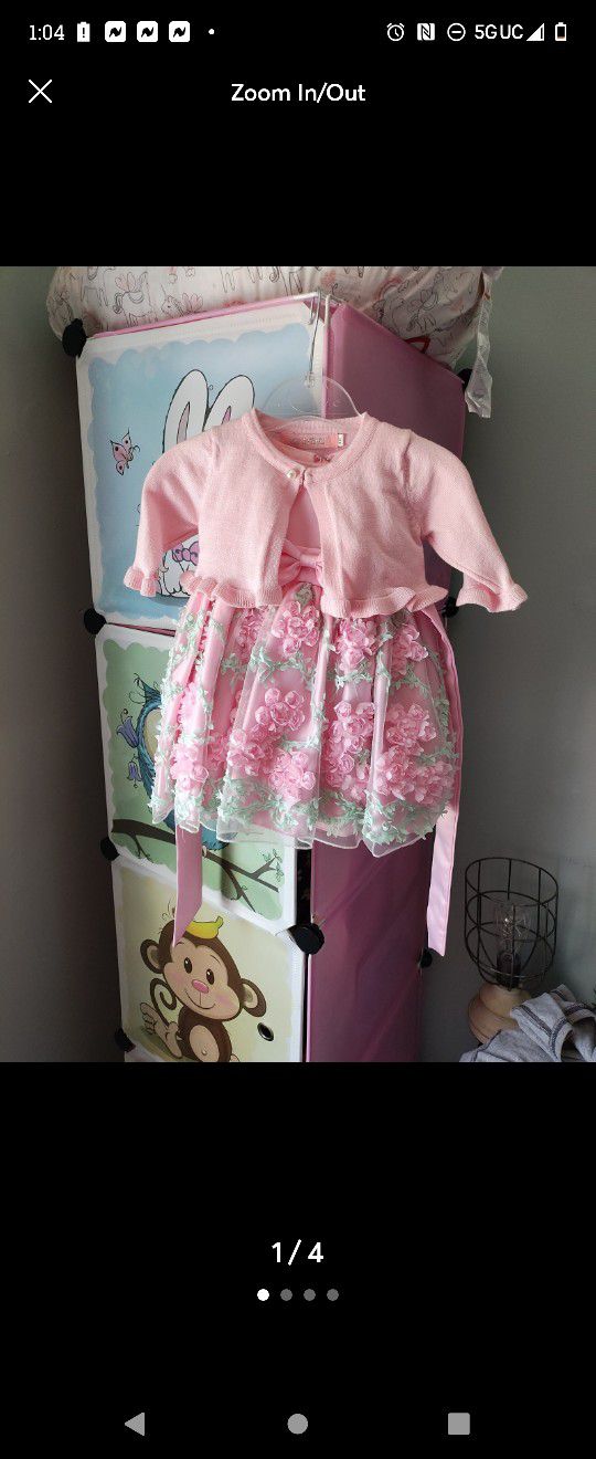 2 piece Set Dress For Baby Girls Pink Size 6 to 9 Months 
