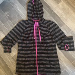 Lukka Black and Grey Striped Zip Up Jacket with Hood XXLarge